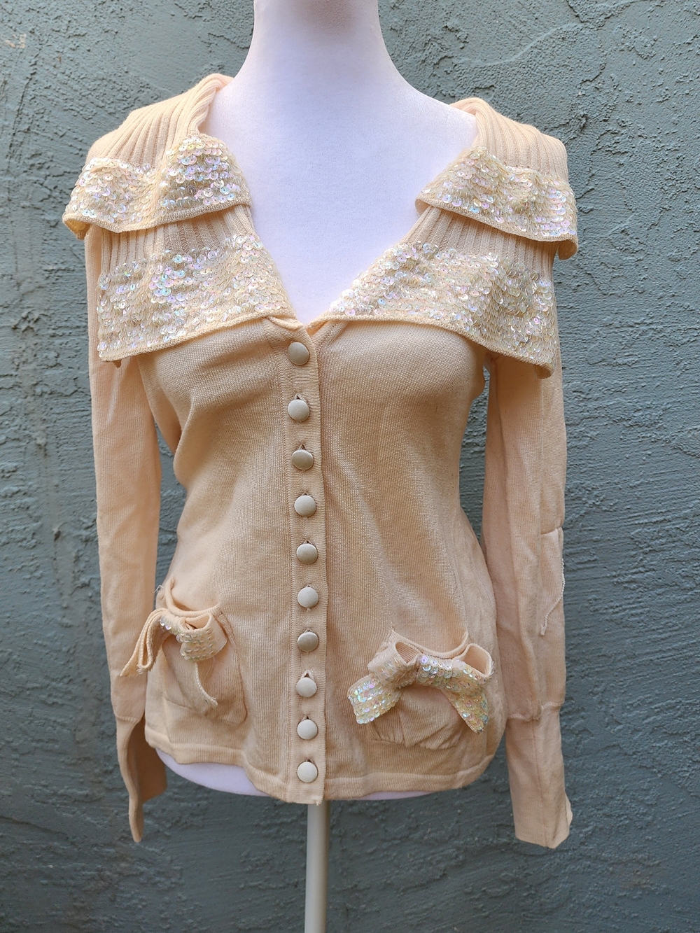Nanette Lepore 'Mia' Merino Wool Sequin Collar Cardigan [M]